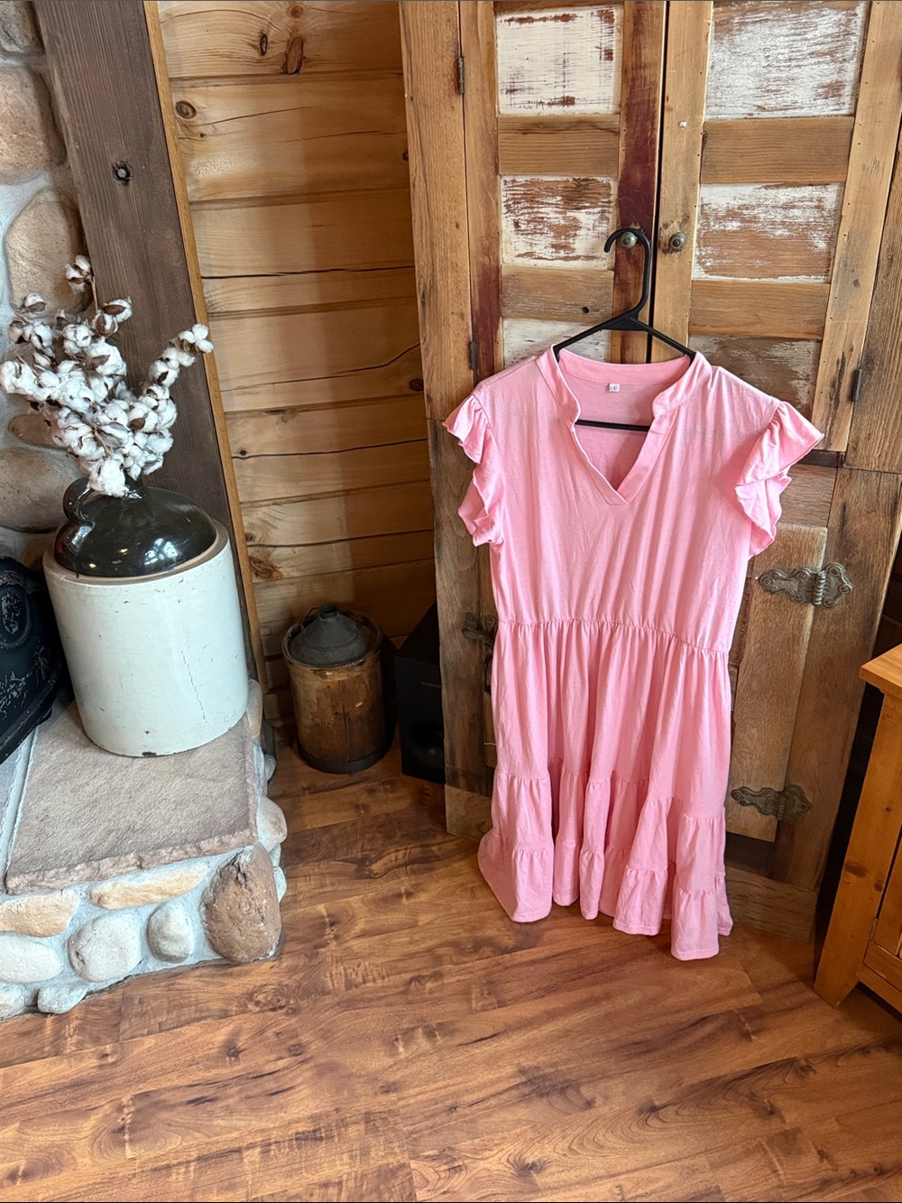 Pink Ruffle Sleeve Tiered Kids Dress